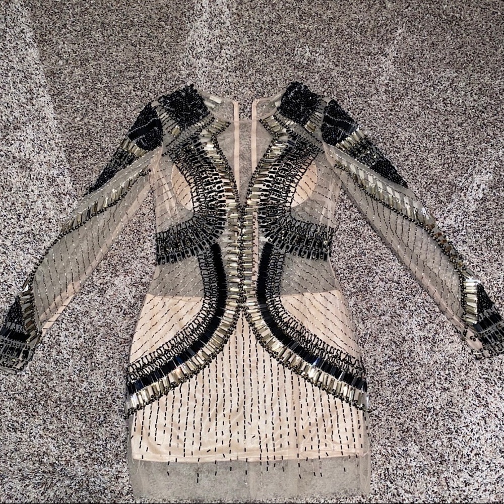 Black and Nude Mini beaded dress